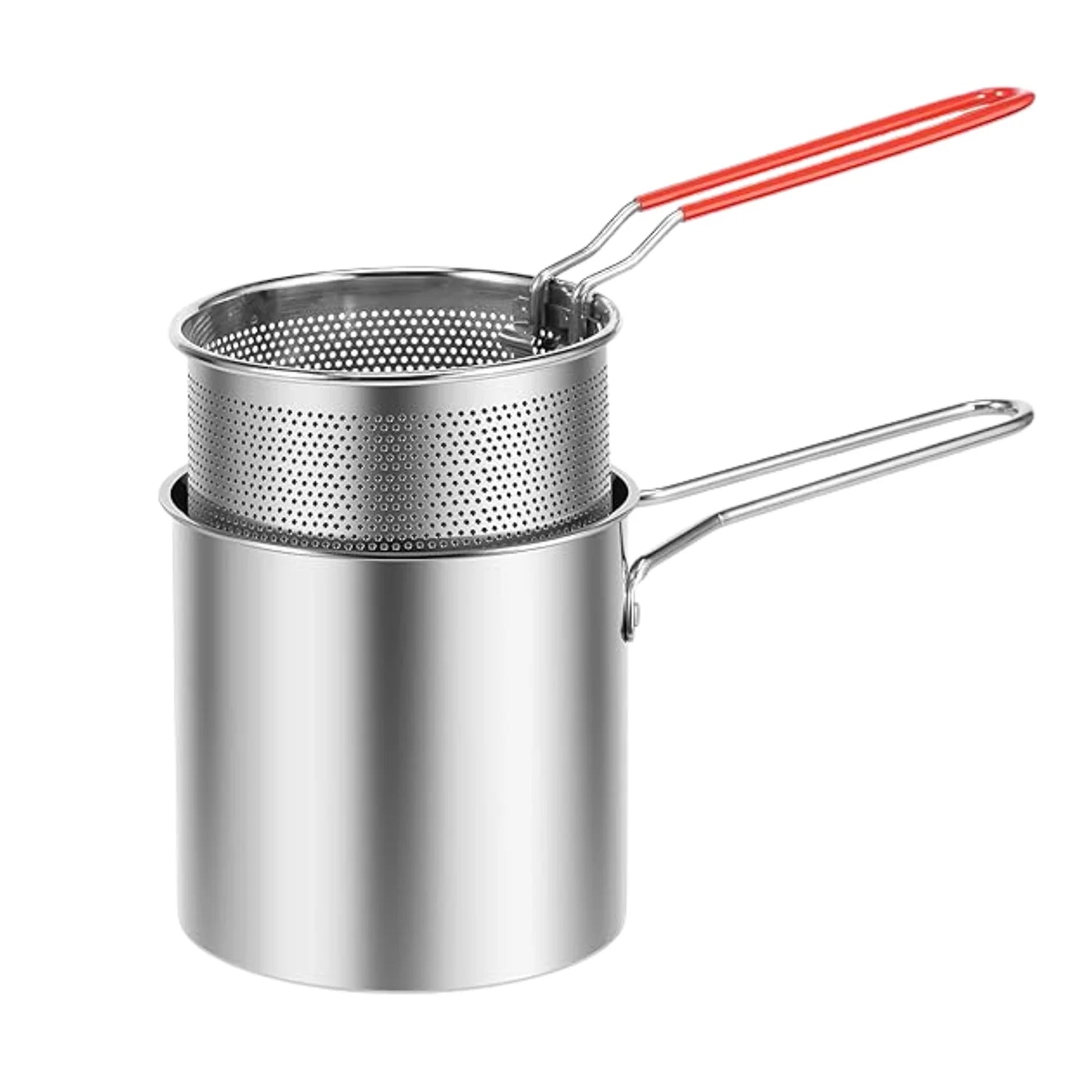 Small Deep Frying Pot with Strainer Basket | 1200ml Oil Fryer Pan | 2-Piece Kitchen Frying Set