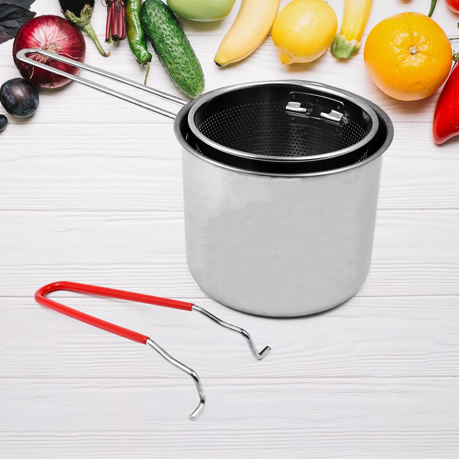 Small Deep Frying Pot with Strainer Basket | 1200ml Oil Fryer Pan | 2-Piece Kitchen Frying Set