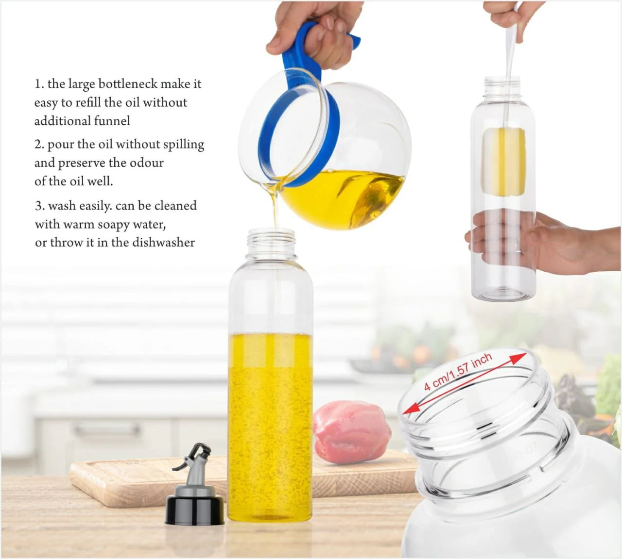 1L Oil Dispenser Bottle with Lid & Drip-Free Spout | Leak-Proof Plastic Cooking Oil Dispenser