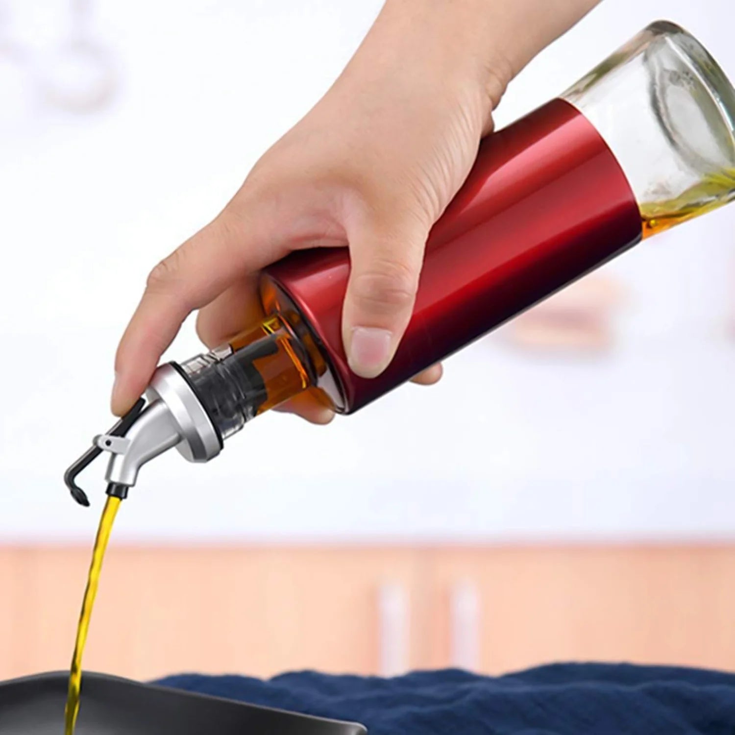 Glass Oil Dispenser Bottle with Plastic Cover | 300ml Oil & Vinegar Pourer | Leak-Proof Kitchen Cooking Bottle