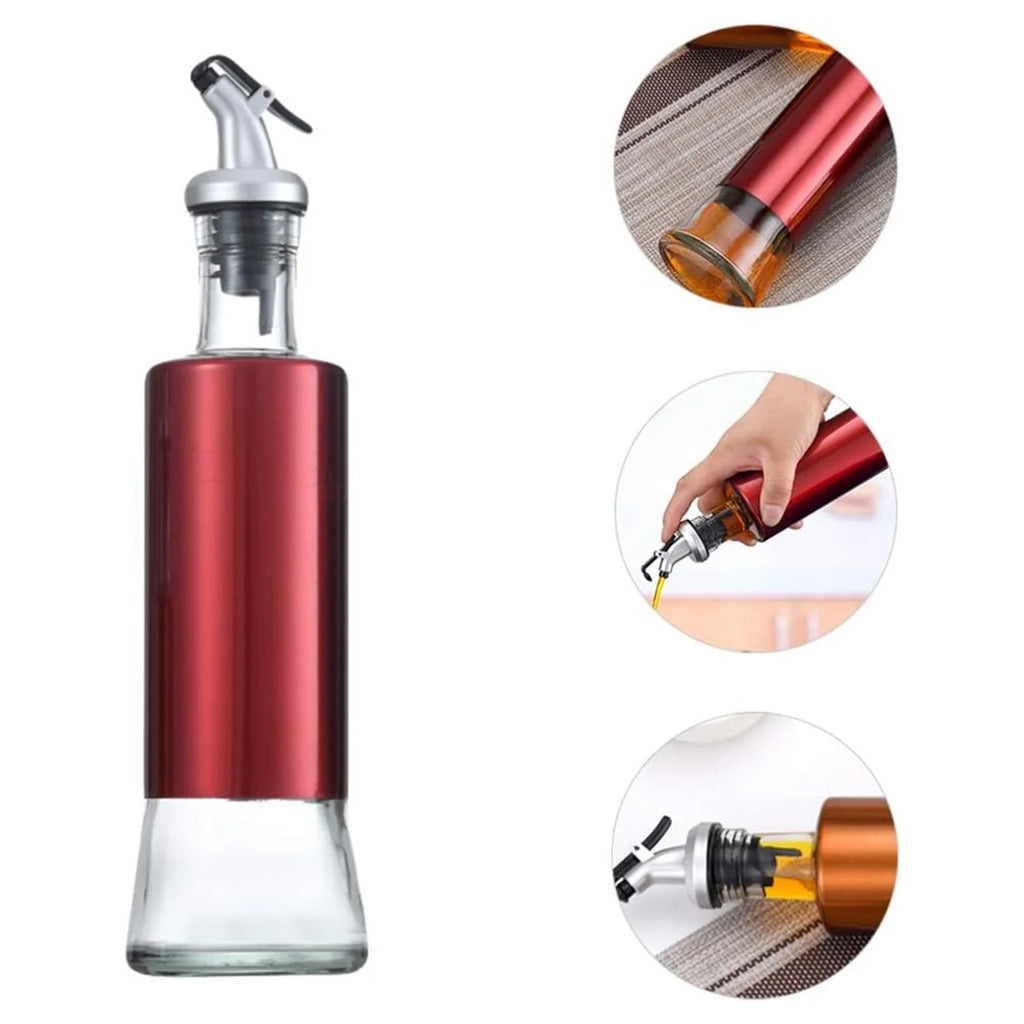 Glass Oil Dispenser Bottle with Plastic Cover | 300ml Oil & Vinegar Pourer | Leak-Proof Kitchen Cooking Bottle