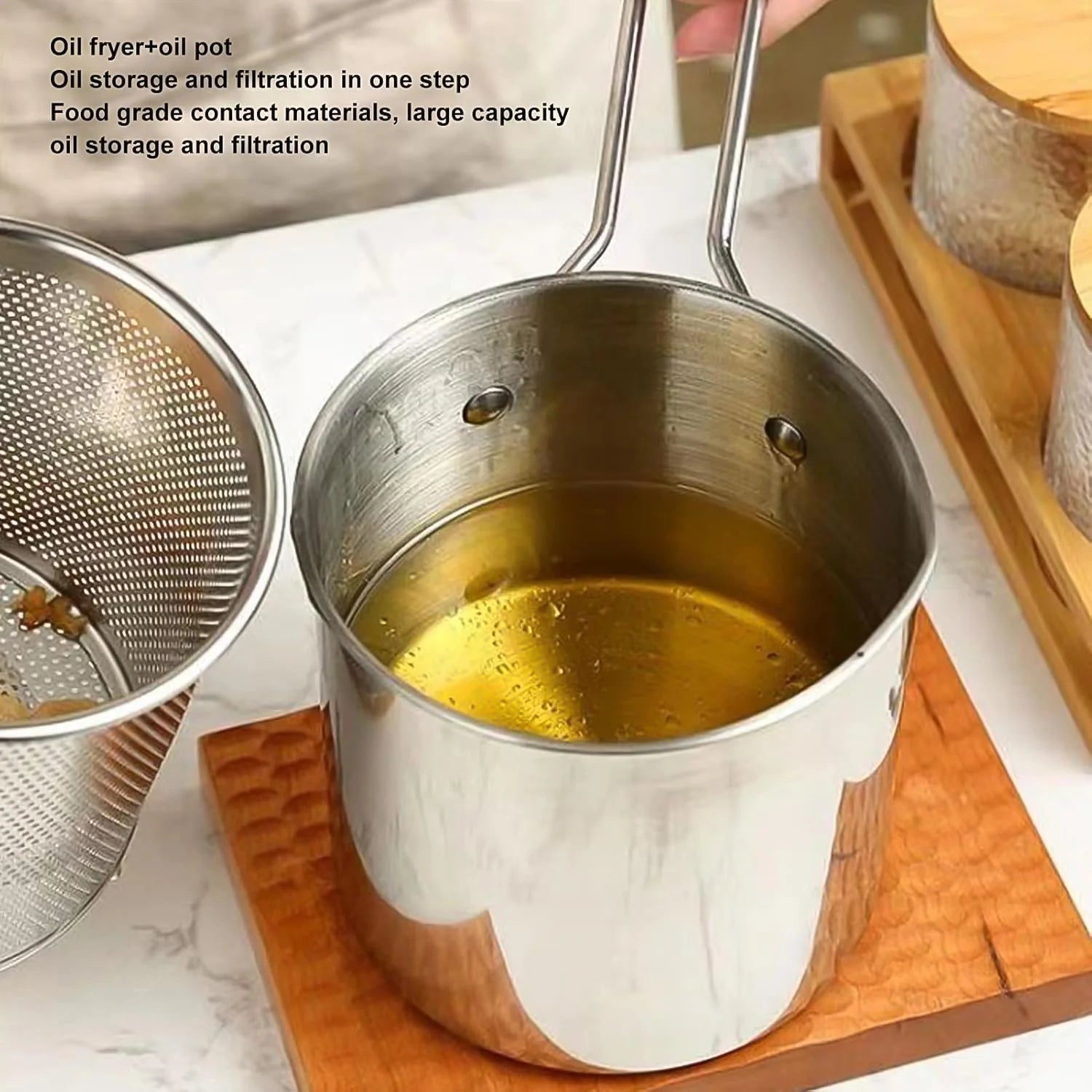 Small Deep Frying Pot with Strainer Basket | 1200ml Oil Fryer Pan | 2-Piece Kitchen Frying Set