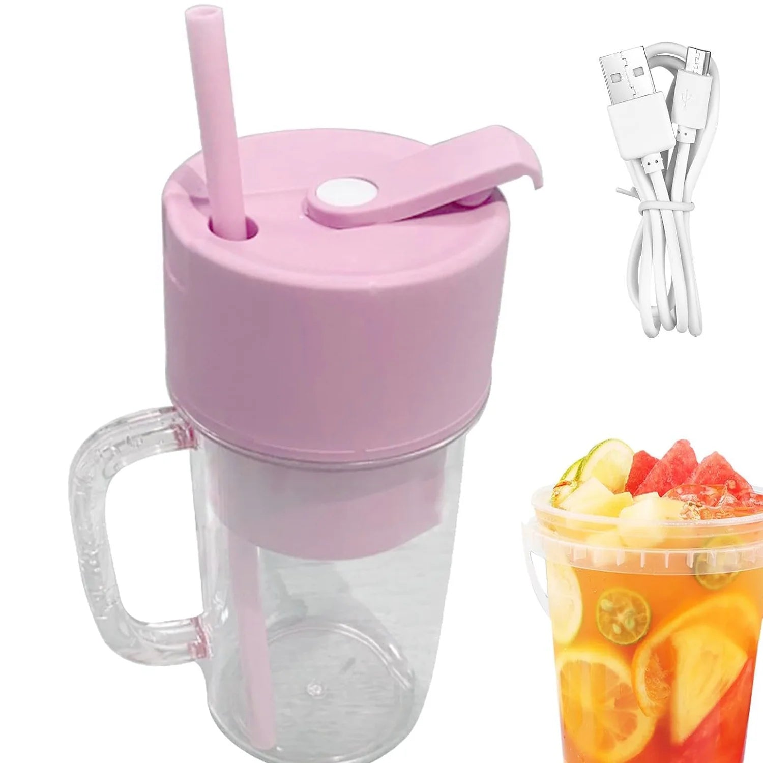 2-in-1 Portable Crusher Juicer 340ML – USB Rechargeable Smoothie Blender with Handle & Straw