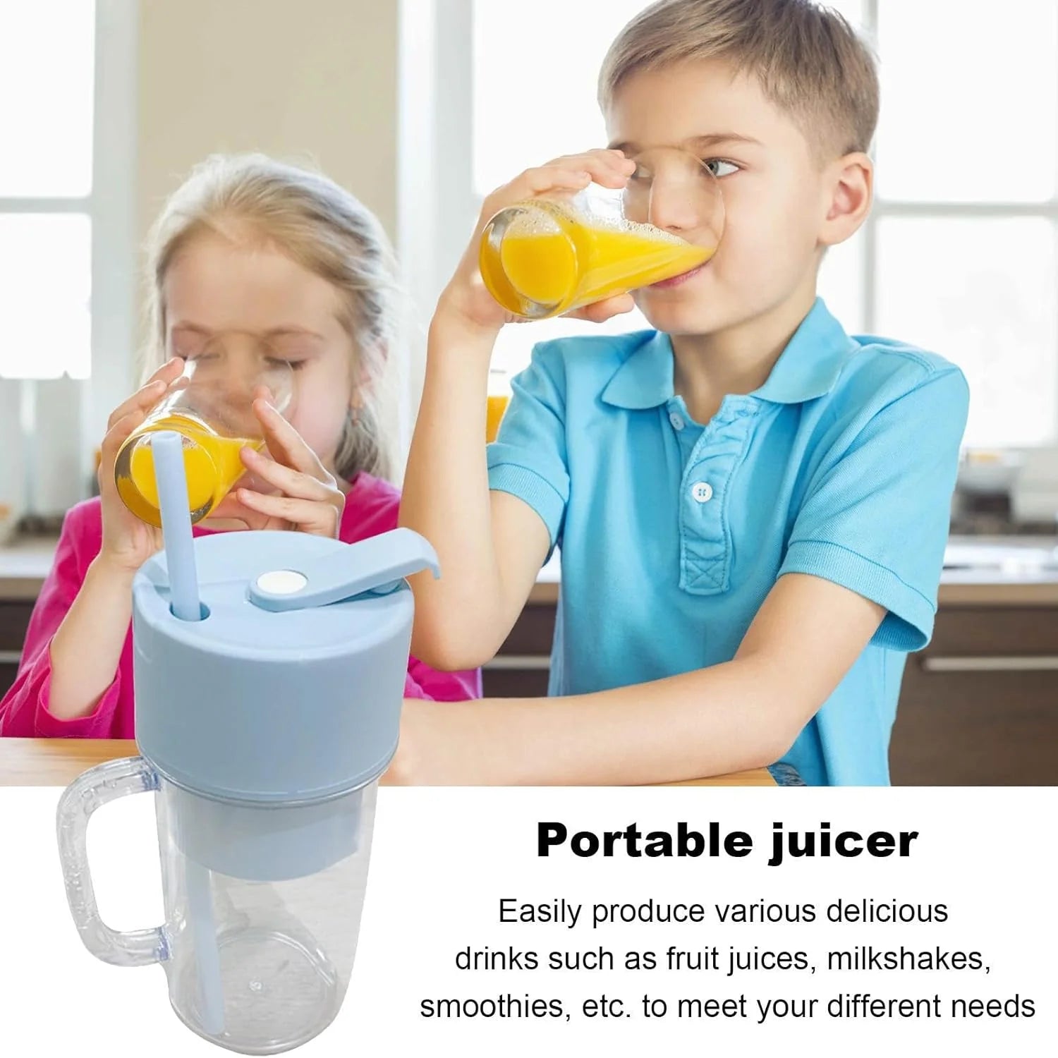 2-in-1 Portable Crusher Juicer 340ML – USB Rechargeable Smoothie Blender with Handle & Straw