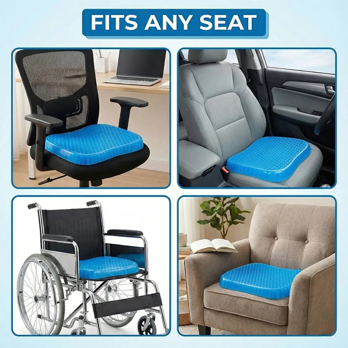 Gel Orthopedic Seat Cushion Pad (Egg Sitter) | Pressure Relief Cushion for Office Chair, Car & Wheelchair