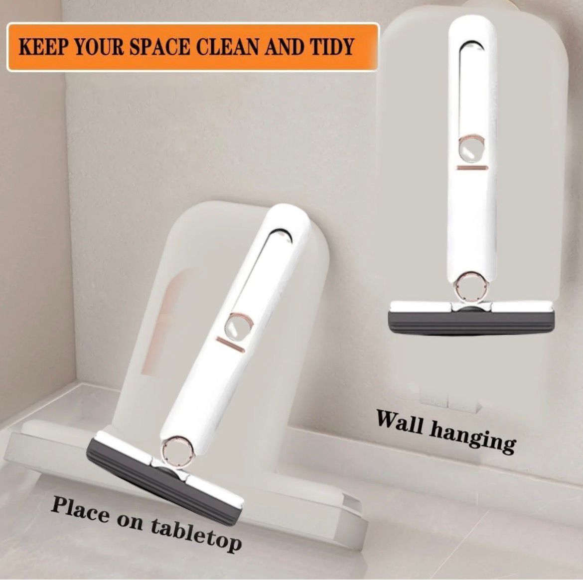 Portable Self-Squeeze Short Mop, With 1 Cotton Head, Bathroom Kitchens Table - Brown Box