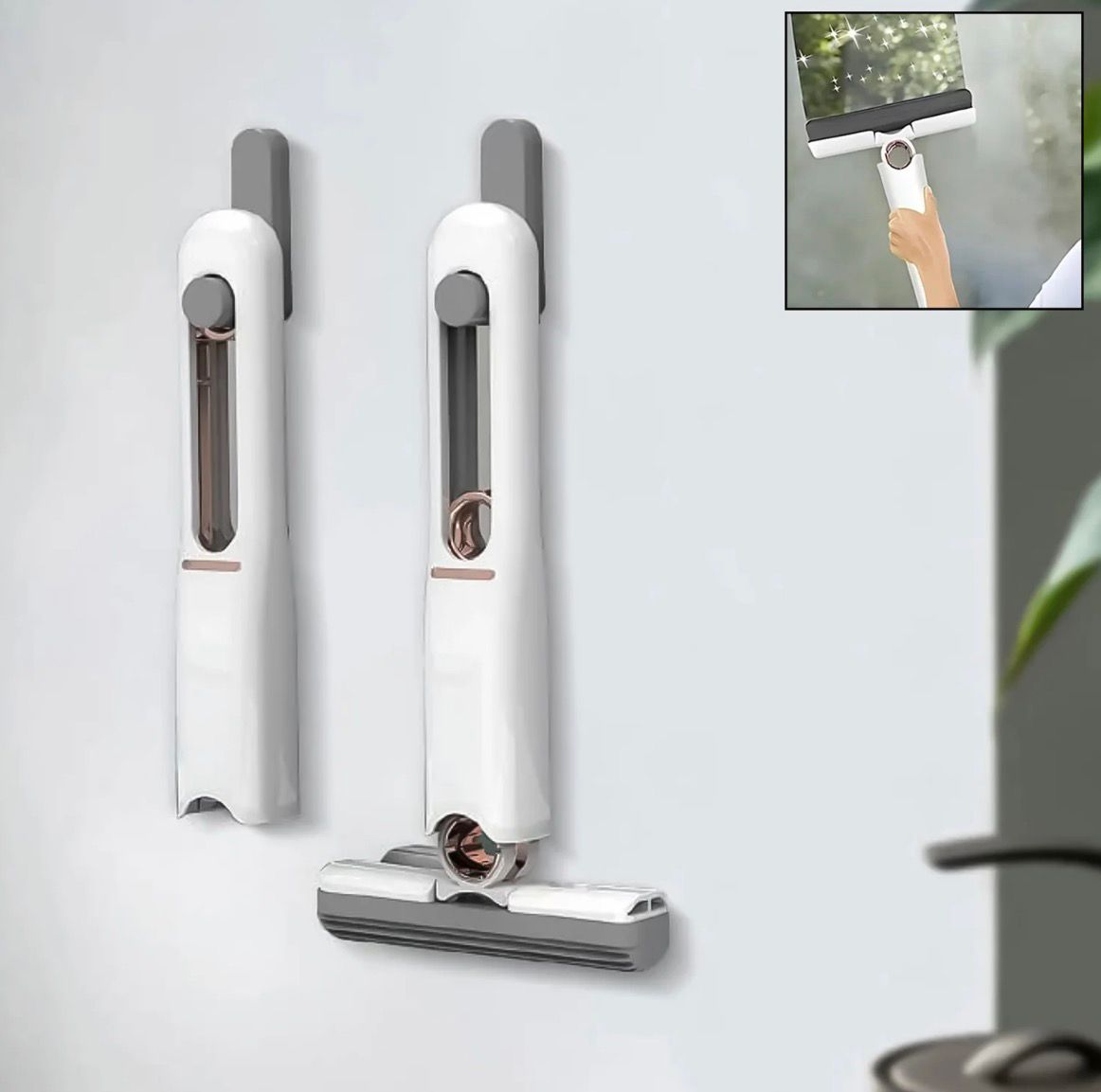 Portable Self-Squeeze Short Mop, With 1 Cotton Head, Bathroom Kitchens Table - Brown Box